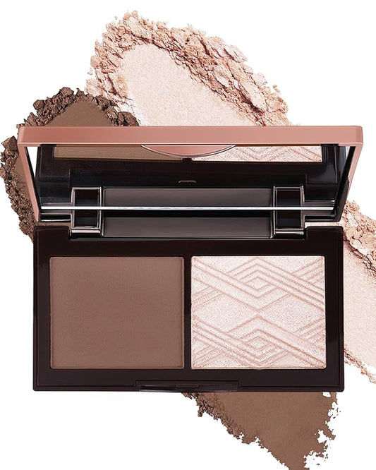 Face Contour Glitter Highlighter Powder Palette-2 in 1 Cruelty-Free Matte Bronzer Powder,Shimmer Illuminator Highlighters for a Glowing Look,Blendable Makeup Palette,Valentine's Day Gift for Women-01-VivaGrace Women