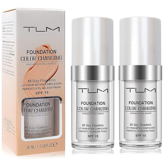 2 PACK TLM Color Changing Foundation Liquid Base,TLM Concealer Cover Cream,All Day Flawless Warm Skin Tone BB Cream Makeup Base Concealer for All Skin SPF15-VivaGrace Women