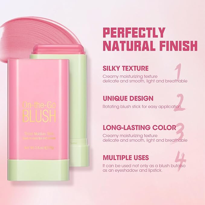 Buqikma Blush Stick Hydrated Solid 2PCS Blush Stick for Cheeks - Soft Cream Blush Stick Natural Matte Makeup Blush Stick Cream Blush Moisturizer Stick for Face,Lips and Eyes (Shy Pink+Orange)-VivaGrace Women