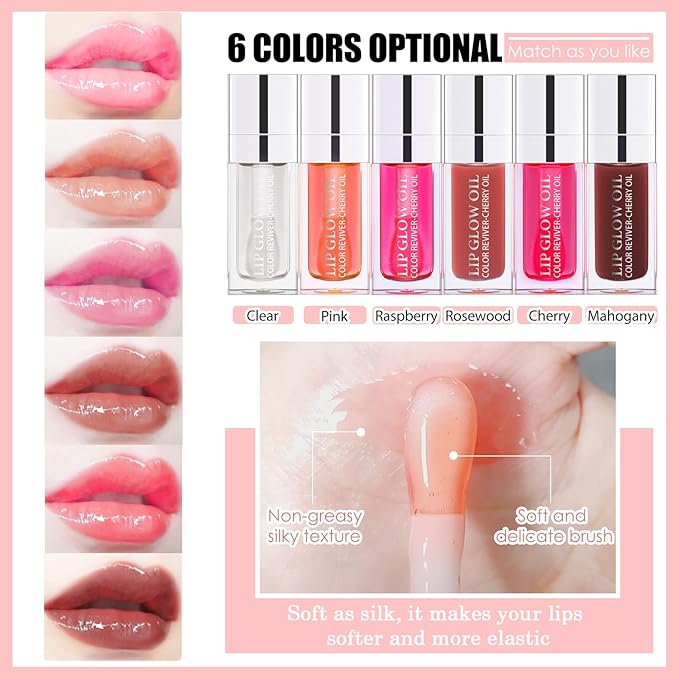 3PCS Lip Oil Set, Hydrating Lip Glow Oil Lip Plumper Gloss, Tinted Lip Oils Transparent Long Lasting Non-sticky Lip Gloss, Plumping Lip Gloss Lip Care Kit (Clear & Raspberry & Mahogany)-VivaGrace Women