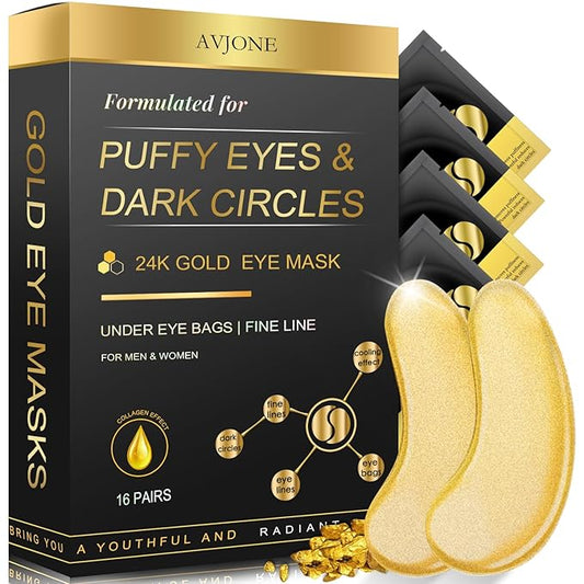 AVJONE 24K Gold Eye Mask - Puffy Eyes and Dark Circles Treatments – Relieve Pressure and Reduce Wrinkles, Revitalize and Refresh Your Skin -16 Pairs-VivaGrace Women