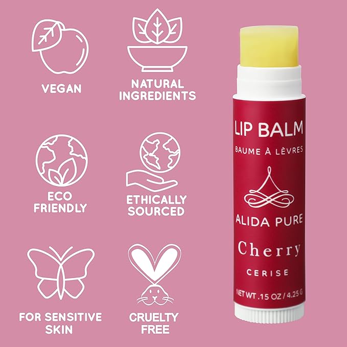 Cherry Lip Balm Collection, Vegan Lip Balm Set, Beeswax Free, with Avocado Oil, Organic Jojoba Oil, and Vitamin E, Natural Moisturizer for Dry, Chapped Lips, 3 Tube Set-VivaGrace Women