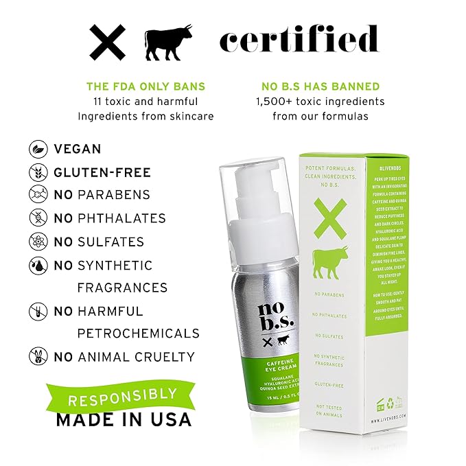 No B.S. Caffeine Eye Cream with Pure Hyaluronic Acid & Plant Based Squalane Oil, Under Eye Cream for Dark Circles & Puffiness, Skin Care for Women & Men, Travel Size, 0.5 FL Oz, and CoQ10 for Wrinkles-VivaGrace Women