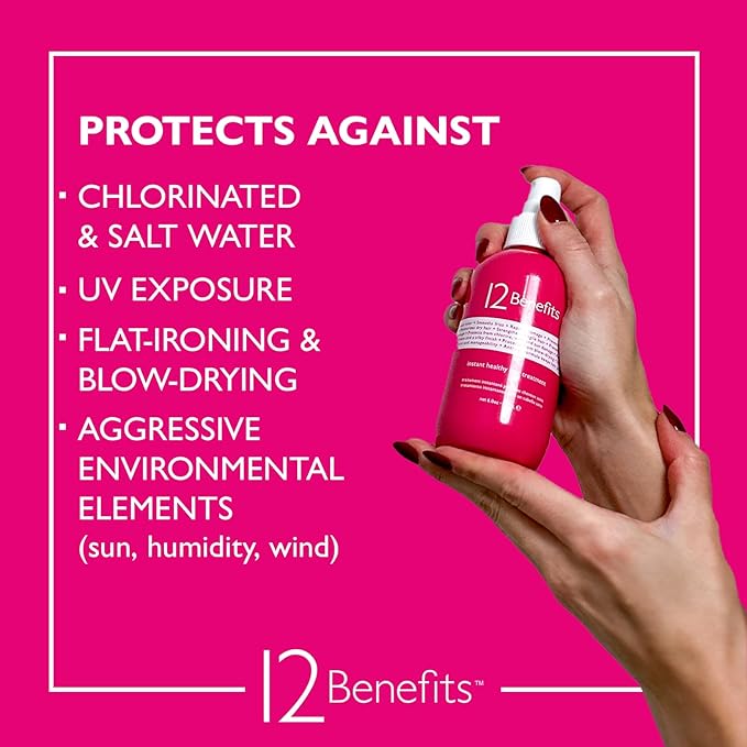 12 Benefits Leave-In Conditioner Spray – Instant Healthy Hair Treatment, Anti-Frizz, Detangles, Strengthens & Repairs, Heat Protection with Quaternium 39 & Silk Fibre Protein, 6 Fl Oz-VivaGrace Women