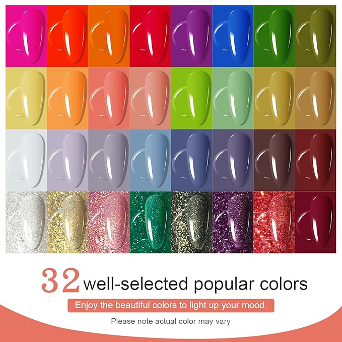JODSONE Gel Nail Polish Kit with U V Light 32 Colors with Base Coat Matte Glitter Top Coat Gel Nail Set Manicure Salon Tools-VivaGrace Women