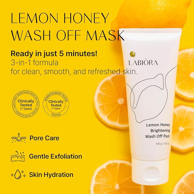 Lemon Honey Face Mask Wash-Off Pack & Scrub — 5-Minute, Exfoliating, Hydrating, Gentle for Sensitive Skin, with Manuka Honey & Lemon Extract, 3.52 oz (100 g)-VivaGrace Women