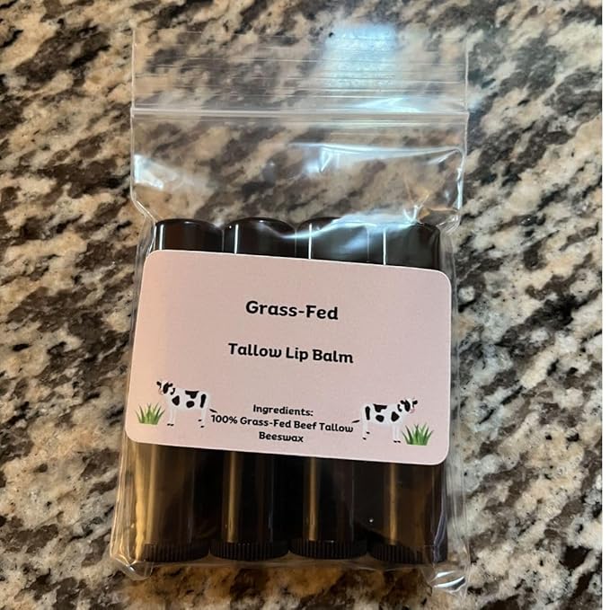 Beef Tallow Lip Balm 100% Grass Fed & Organic, Animal Based Skincare, Carnivore Beauty, Natural Hydrating (4 Pack), Black-VivaGrace Women