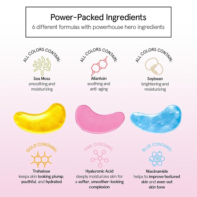 grace & stella Under Eye Mask Variety Pack - 18 Pairs of Under Eye Patches for Dark Circles - With 6 Colors (3 Pairs/Color) - Gel Masks Puffy Eyes for Women - Vegan Cruelty Free Bridesmaid Gifts-VivaGrace Women