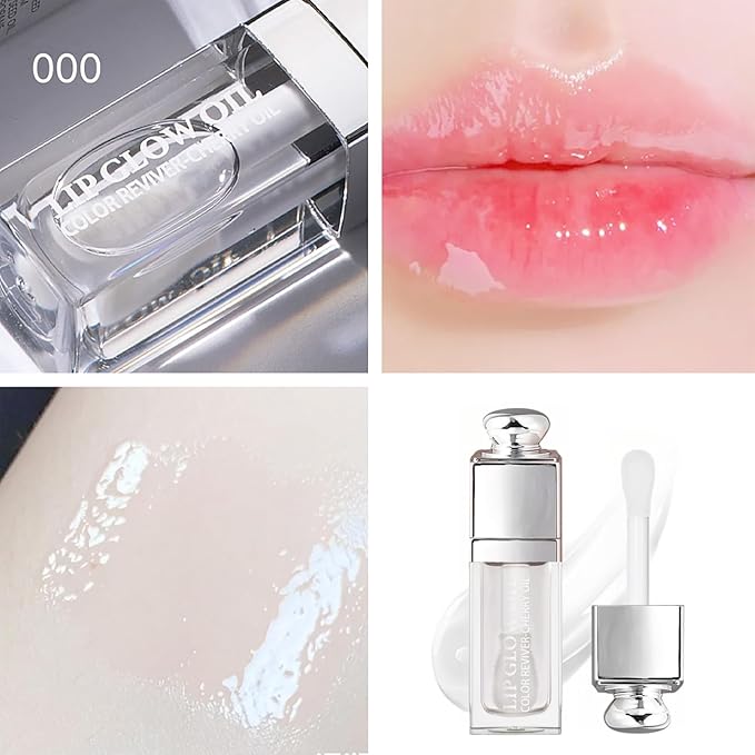 Hydrating Lip Glow Oil-Lip care oil- Lip Oil Tinted for Lip Care and Dry Lips-Prevents Dry Cracked-Non-sticky Big Brush Head-Lip Plumping -Lip Oil gloss tinted-000#CLEAR-VivaGrace Women