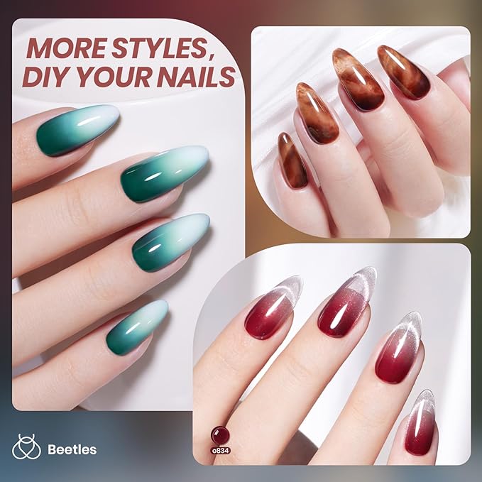 Beetles Jelly Gel Nail Polish Set - 6 Colors Mocha Brown Burgundy Red Purple Green Blue Fall Gel Polish Kit Sheer Translucent Effect Soak Off UV Midnight Syrup Nail Art Manicure Gift for Women-VivaGrace Women