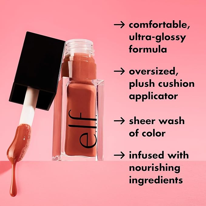 e.l.f. Glow Reviver Lip Oil, Nourishing Tinted Lip Oil For A High-shine Finish, Infused With Jojoba Oil, Vegan & Cruelty-free, Red Delicious-VivaGrace Women