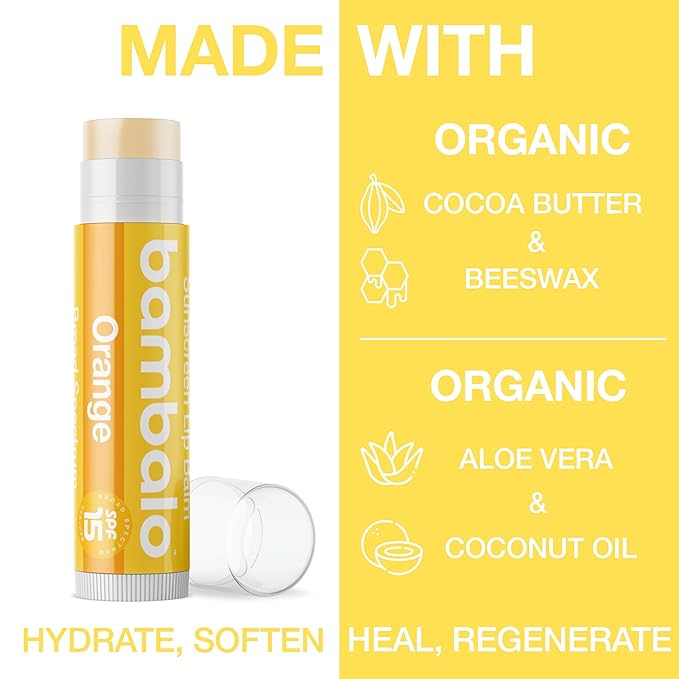 4-Pack Orange SPF 15 Lip Balm - Organic Ingredients, Broad Spectrum UVA/UVB Protection - Hydrating & Moisturizing, USA Made-VivaGrace Women