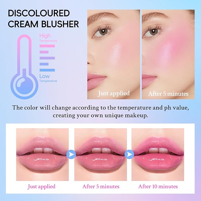 Color Changing Blusher, Black to Pink Blush for Cheek Tint PH Temperature Change Magic Moisturizing Multi-use Cream,LongLasting Waterproof Lightweight Natural-Looking Face Makeup-VivaGrace Women