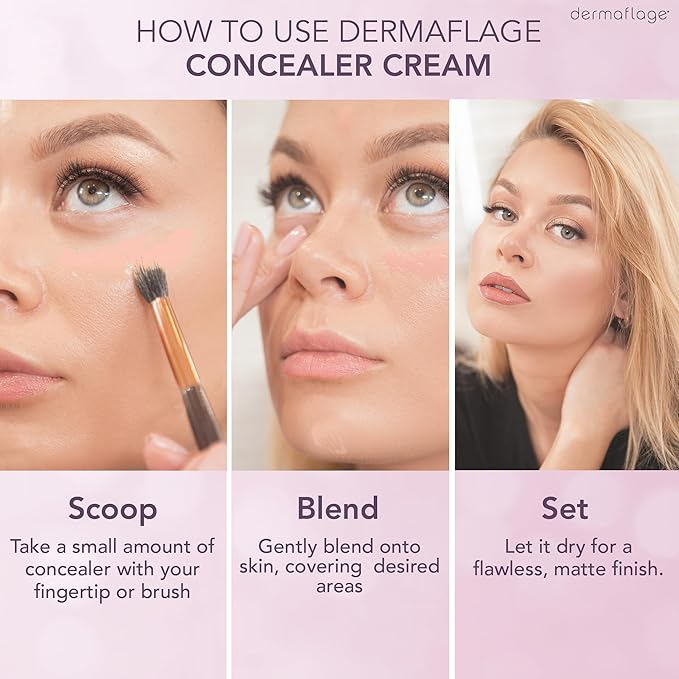 Dermaflage Waterproof Concealer Cream - Full Coverage, Matte Finish, Porcelain Color, 9 Shades, Long-Lasting, Conceals Dark Circles, Tattoos, Acne-VivaGrace Women
