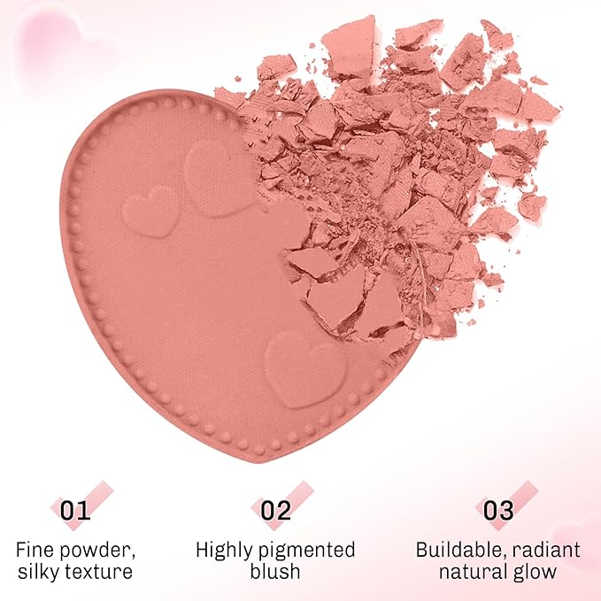 Boobeen Powder Blush Matte Pressed Blush Palette, Highly Pigmented Cream Pink Blusher for Cheeks, Blusher Compact Powder Makeup Lightweight Easily Blends, Single Color Rouge Powder-VivaGrace Women