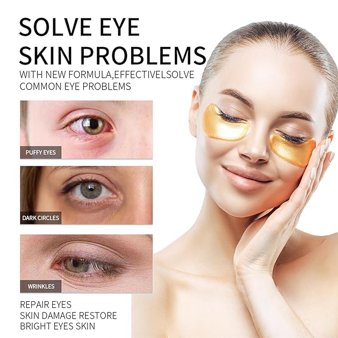 30 Pairs Under Eye Patches for Puffy Eyes, 24k Gold Under Eye Mask, Gel Crystal Collagen Eye Masks for Dark Circles and Puffiness,Travel Eye Patches for Reducing Fine Lines,Moisturizing Skin Care Set-VivaGrace Women