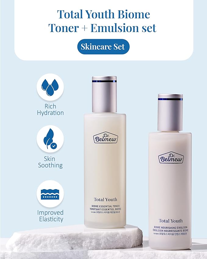 Total Youth Biome (Skincare Set, 12.2fl oz) - Premium Total Age-Defying Toner + Emulsion Set for Wrinkles, Elasticity, Hydration & Skin Tone. Korean Skin Care by LG Beauty. Collagen,-VivaGrace Women