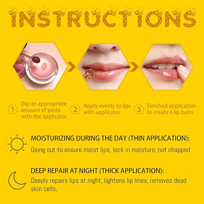 2PCS Bee Lip Balm Honey Pot, Honey Pot Lip Balm for Dry Cracked Lips, Strawberry Lip Balm Scrubs Exfoliator & Moisturizer, Hydrating Lip Balm Honey Pot with Wand, Lip Sleeping Mask (A)-VivaGrace Women