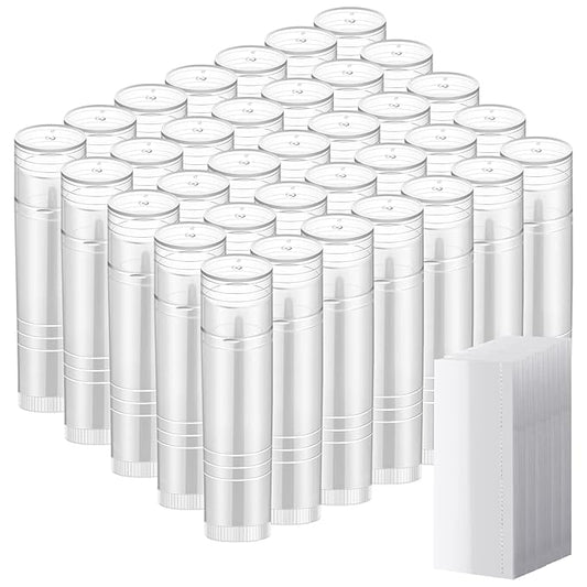 50 Pcs Lip Balm Containers Tubes Empty 3/16 oz Clear Lip Tubes and Shrink Wrap, Lip Gloss Tubes Lip Balm Containers with White Caps Twist Tubes for making Gifts, Travel-VivaGrace Women