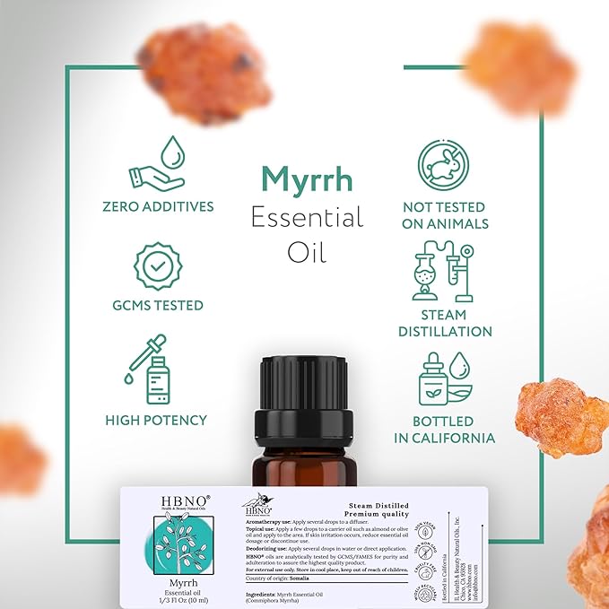 HBNO Myrrh Essential Oil - 1/3 oz (10 ml) Travel Size - Natural Myrrh Oil - Perfect for Cleaning, Aromatherapy, DIY, Soap and Diffuser - Myrrh Essential Oils-VivaGrace Women