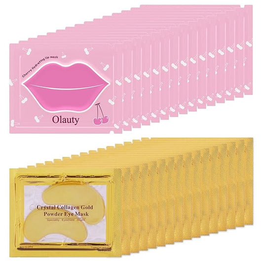 30 Pairs Lip Masks & Eye Mask, 24K Gold Gel Crystal Collagen Eye Patches for Puffy Eyes, Moisturizing Lip Mask Crystal Lip Pads, Under Eye Patches for Dark Circles, Eye Bags, Wrinkles and Fine Lines-VivaGrace Women