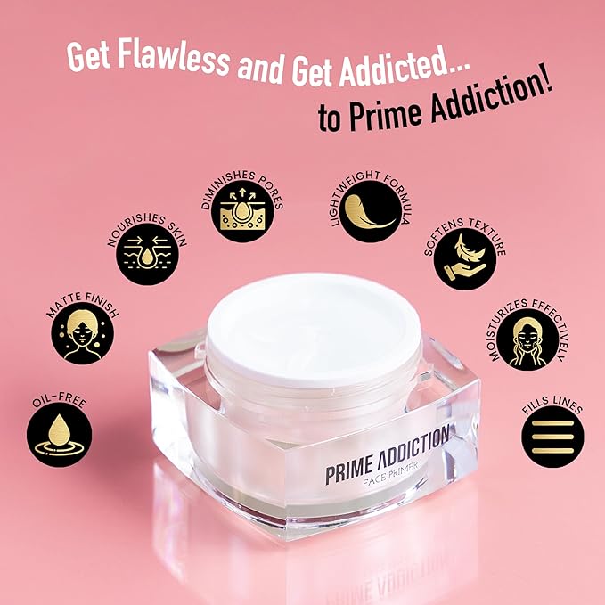 Frankie Rose Cosmetics Prime Addiction Face Primer – Perfect for Dry, Sensitive, Combination, Normal & Oily Skin – Moisturizing, Nourishing & Colorless Makeup Primer - 1.05 oz. (30 grams)-VivaGrace Women