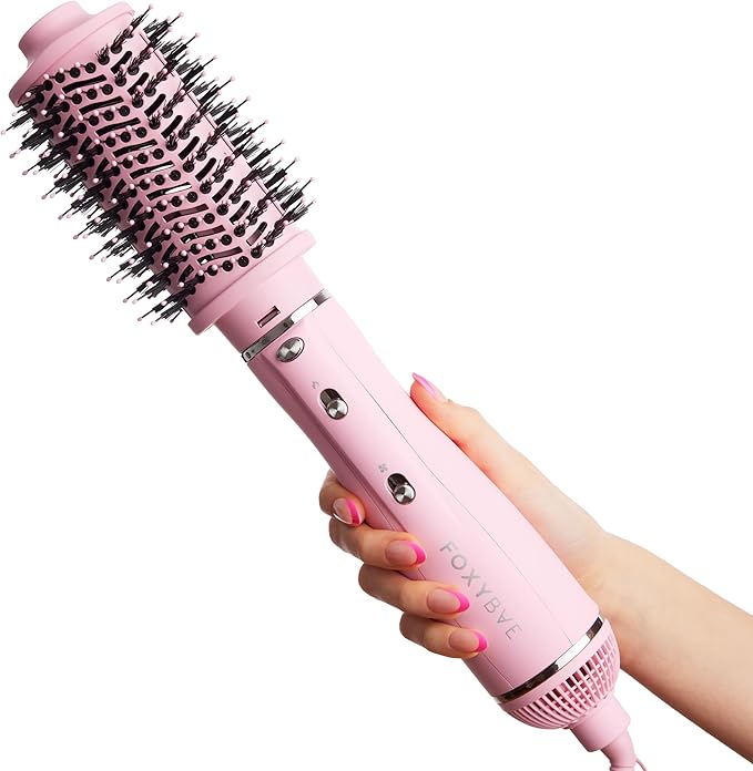 FoxyBae 3-in-1 Ceramic Interchangeable Hair Tools - Blowout Dryer - 3 Detachable Heads - 2.4" Blowout Brush, 1.5" Hot Round Brush & Drying Cylinder Hair Dryer Brush & Hair Styling Set [Party Pink]-VivaGrace Women