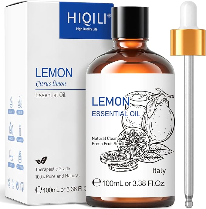 HIQILI Lemon Essential Oil, Household Cleaning, Air Purification, Skin Care, Can be Added to Cleansers, Sprays, Body Lotions Use - 3.38 Fl Oz/100ML-VivaGrace Women