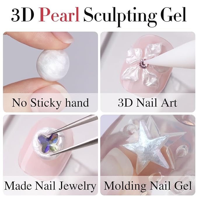 Double Rhythm 3D Nail Gel Pearl Solid Sculpting Gel for Nail Art Non-Sticky Hard Gel for Building Carving Molding Nail Extension Soak Off UV/LED Nail Art Salon Home DIY 0.5 Oz (Silver-Silk 01)-VivaGrace Women