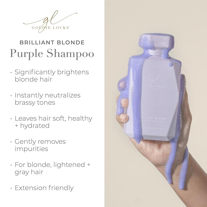 Goldie Locks Brilliant Blonde Purple Shampoo for Blonde, Lightened, Grey Hair & Extensions, Brightens, Tones, Eliminates Brass, Sulfate-Free, Nourishing, Moisturizing, Color Safe, 8.45 Fl Oz Bottle-VivaGrace Women