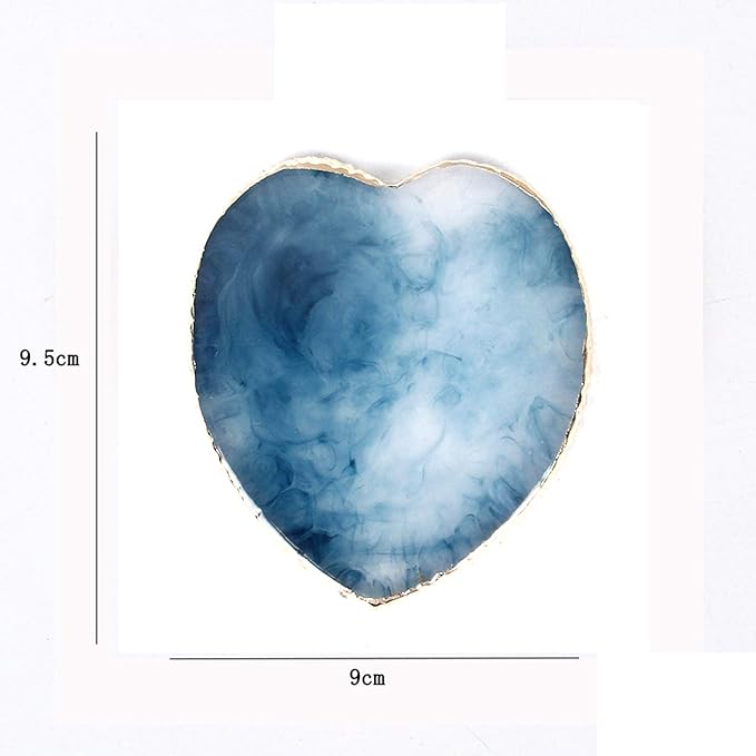 AKOAK 1 Pack Nail Heart Shape Resin Palette Agate Golden Edge Palette Crystal Edge Shooting Prop Palette Works Display Board Tools (Dark Blue)-VivaGrace Women