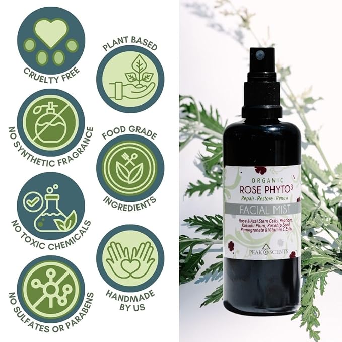 Organic & Vegan Rose Phyto³ Water Facial Spray - Moisturizing Face Mist & Setting Spray, Soothing, Hydrating Mist Rose Water For Face - Great for Facial Massaging (4 oz)-VivaGrace Women