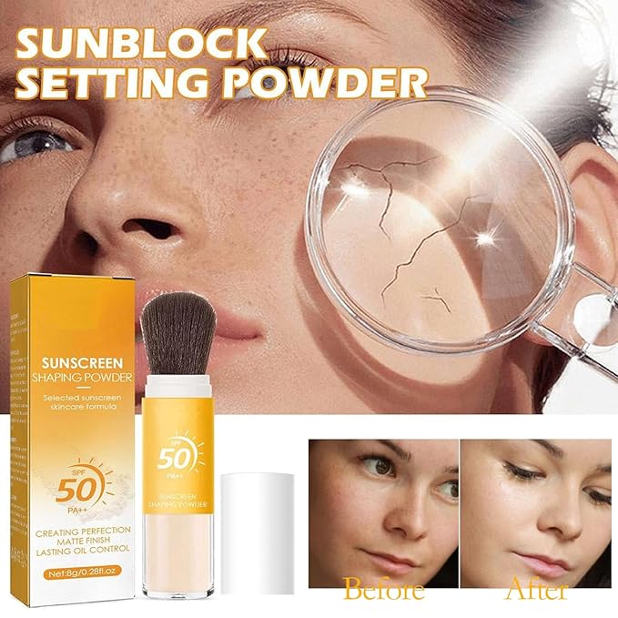 Mineral Sunscreen Setting Powder, Mineral Brush Setting Face Powder Makeup SPF 50 PA++ for All Skin, Oil Control Lightweight Breathable Concealer Brush Powder, Matte Smooth Translucent Face Powder-VivaGrace Women