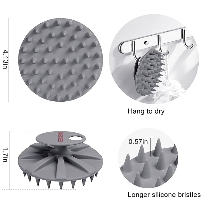 INNERNEED One-Piece Scalp Massager Shampoo Brush, Wet & Dry Scalp Care Head Scrubber Hair Washing, Soft Silicone Bristles, for Hair Growth, Dandruff Removal, Comfortable for All Hair Types (Gray)-VivaGrace Women