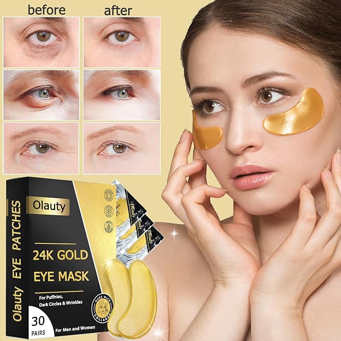 Under Eye Patches (30 Pairs) -24K Gold Eye Masks for Puffy Eyes and Dark Circles Collagen Skin Care Products,Smooth Fine Line, Nourish Skin, Gel Under Eye Patches for Women And Men-VivaGrace Women
