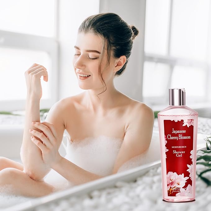 Japanese Cherry Blossom Shower Gel and Body Cream Set - Nourishing and Moisturizing Daily Skincare - 8 fl.oz / 236mL Each, Christmas Gifts for Her and Him (Japanese Cherry Blossom)-VivaGrace Women