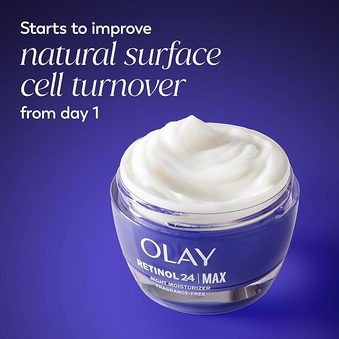 Olay Retinol Face Moisturizer, 24 MAX Anti-Aging Night Cream for Women, Fragrance-Free, Non Greasy - Anti-Wrinkle, Smooth Fine Lines, Tightening, Hydrating Skin Care - Peptides, Glycerin, 1.7 Oz-VivaGrace Women