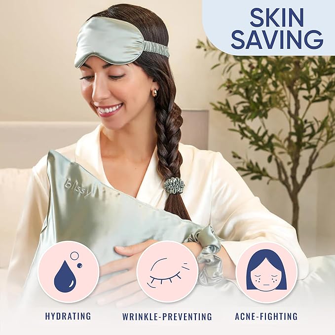 Blissy Silk Pillowcase - 100% Pure Mulberry Silk - 22 Momme 6A High-Grade Fibers - Silk Pillow Cover for Hair & Skin - Regular, Queen & King (Matcha, Queen)-VivaGrace Women