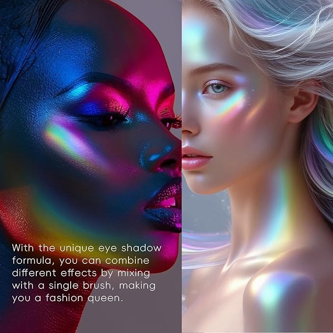 Chameleon Face Highlighter Palette, Glitter Metallic Rainbow Eyeshadow Holographic Sparkling Long Lasting Color Shifting Inner Corner Eye Brightener Illuminator Shimmer Highlighter Makeup-VivaGrace Women