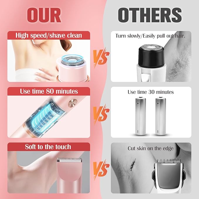 Bikini Trimmer for Women Electric Razors for Women Women's Electric Razor 2 in 1 Shaver Pubic Hair Trimmer Ipx7 Waterproof Wet Dry Use Bikini Shaver for Ladies Pubic, Legs, Face, Underarms (Pink)-VivaGrace Women