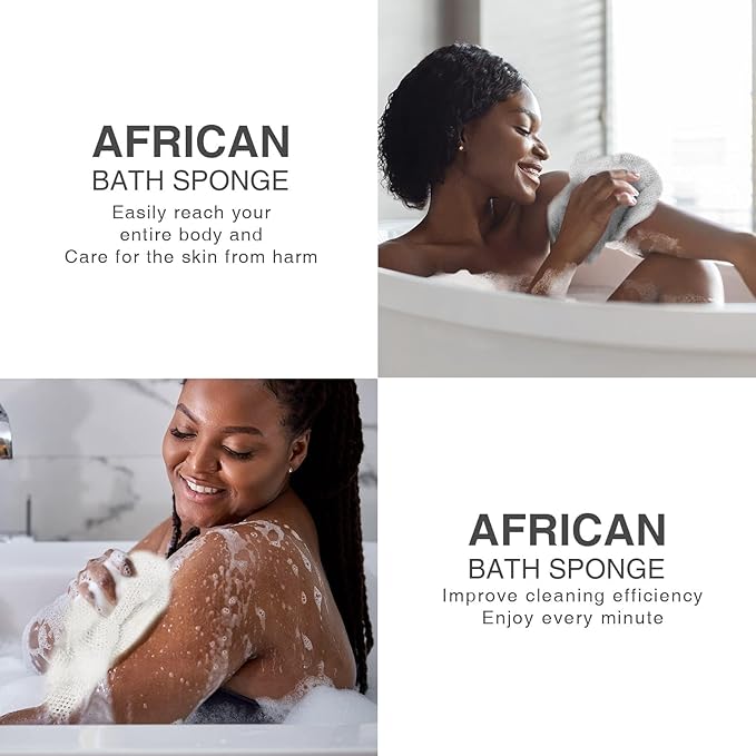 UJFQBH 3 Pieces African Bath Sponge African Net Long Net Bath Sponge Exfoliating Shower Body Scrubber Back Scrubber Skin Smoother,Great for Daily Use (Orange、Blue、Green)-VivaGrace Women