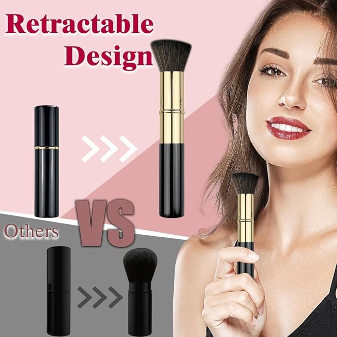Retractable Kabuki Brush, Travel Powder Foundation Makeup Brush Face Blush Brushes for Liquid, Cream and Powder Face Makeup, Travel Size Makeup Brush-VivaGrace Women