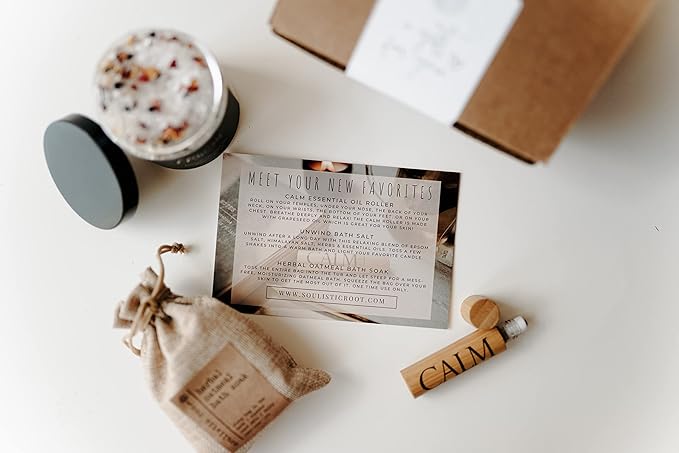 Relaxing Bath Gift Set, Luxury Spa Gifts for Women, Self Care Products for Women and Men, Calm Essential Oil Roller, Oatmeal Lavender Bath Soak & Epsom Salts with Essential Oils-VivaGrace Women