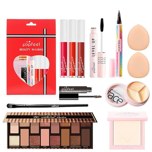 Teens Girls Makeup Kits, Multipurpose Women's Makeup Sets with Naked Eyeshadow Palette, Face Powder, Waterproof Eyeliner, Lipglolss, Makeup Sponge, Eyebrow Mascara, Cream Concealer-VivaGrace Women