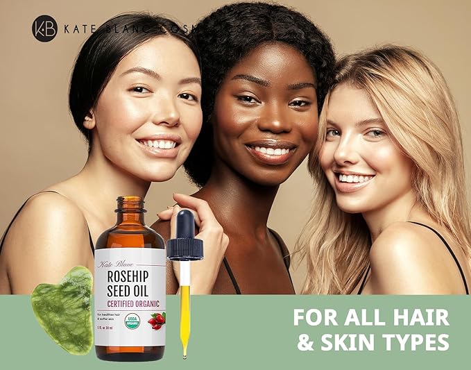 Kate Blanc Cosmetics Rosehip Oil for Face with Jade Gua Sha Stone (1oz, Organic, Pure, Cold Pressed) Rosehip Seed Face Oil for Gua Sha Massage-VivaGrace Women