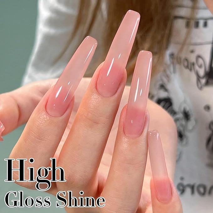 Double Rhythm Translucent Gel Polish Sheer Neutral Natural Light Milky Same Color Same Bottle 15ML Jelly Nail Polish Nail Art DIY at Home (Pink Clear-A1323)-VivaGrace Women