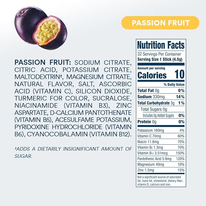 DripDrop Sugar Free Hydration Packets - Zero Passion Fruit - Single Serve Electrolytes Powder Drink Mix - Non-GMO, Gluten Free, Vegan - 32 Sticks-VivaGrace Women