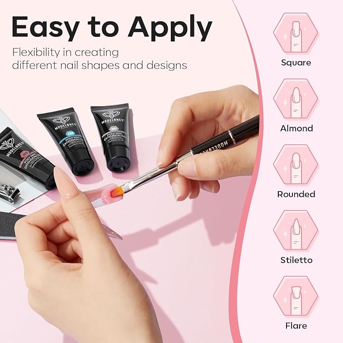 Modelones Poly Nail Gel Kit, 6 Colors Poly Extension Gel Clear Pink White with 48W U V/LED Lamp 3D Nail Charms Builder Slip Solution Complete Toe Manicure Supplies Tools for Starter-VivaGrace Women