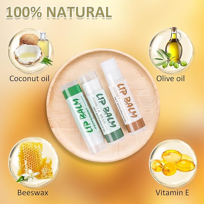 24 Pack Lip Balm Bulk, Vanilla Mint Honey, 100% Natural Lip Balm with Vitamin E and Coconut Oil, Moisturizing Lip Balm for Dry Lips-VivaGrace Women