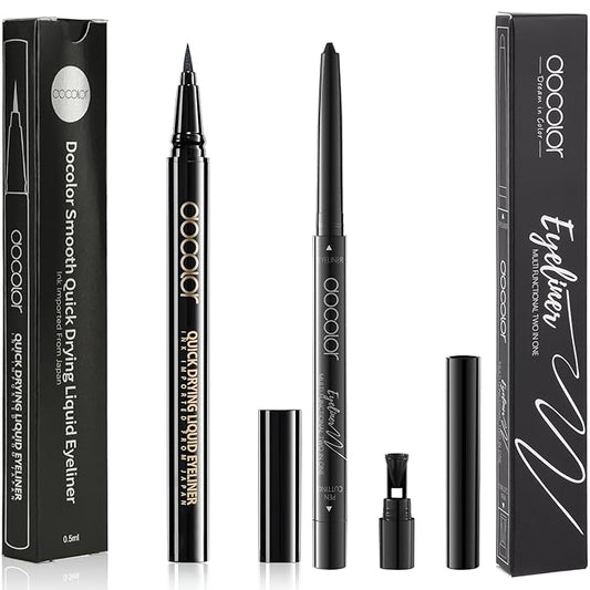 docolor Waterproof Black Eyeliner Liquid Pen and Black Eyeliner Gel Smudge-proof Gel Eye Liner Pencil, 2PCS